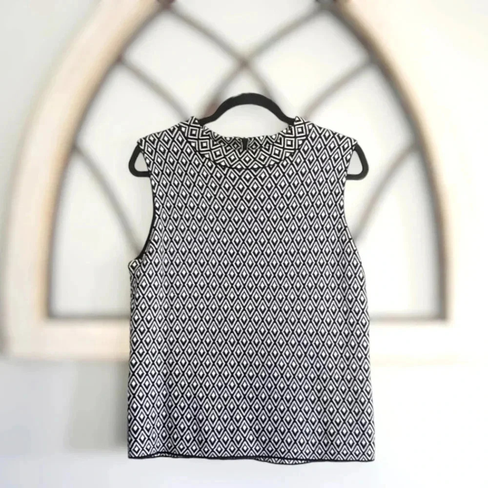 Vince Camuto black Jacquard mock Neck sleeveless Cotton sweater PL